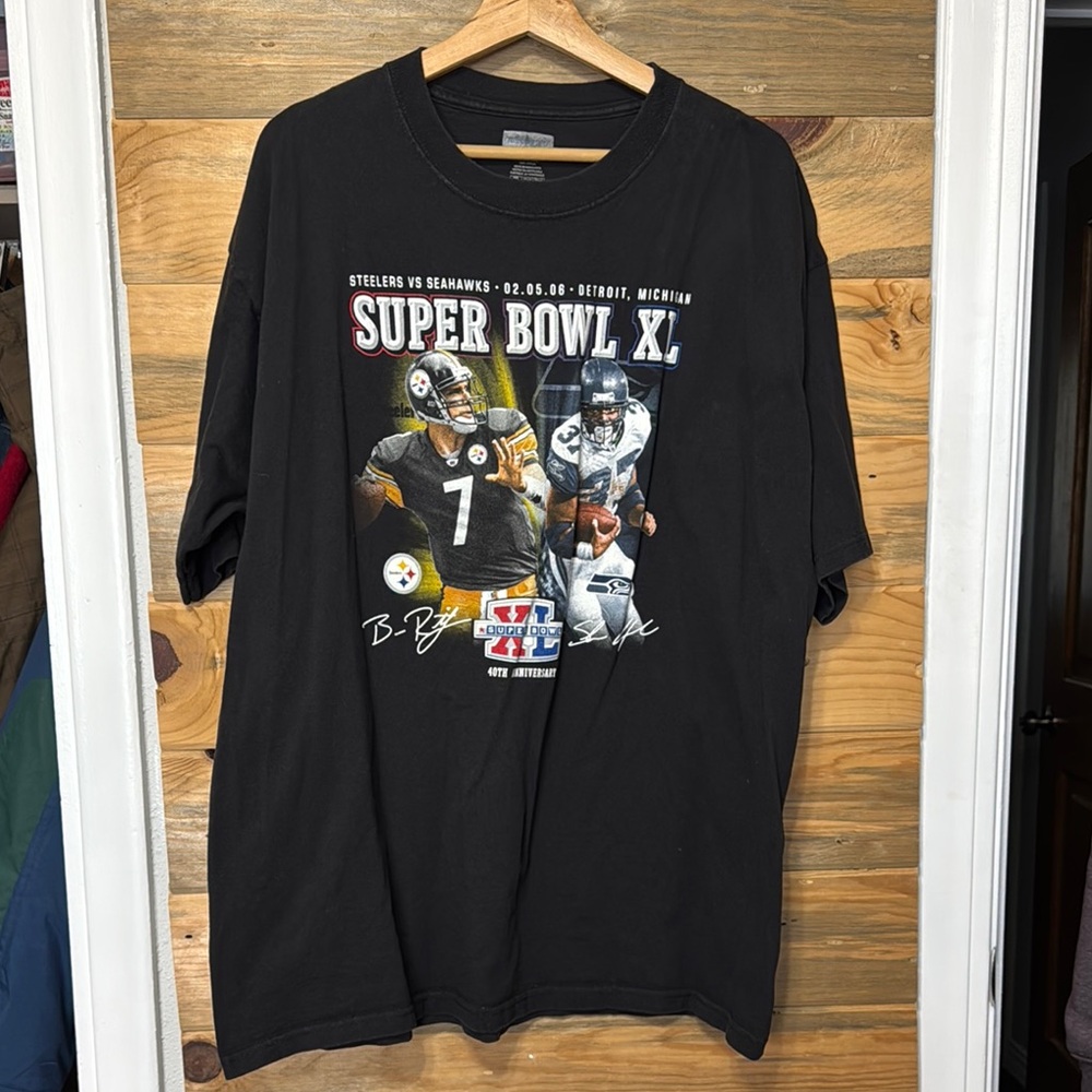 Reebok Super Bowl XL (40) Black‎ Graphic 100% Cotton T-Shirt Size XL